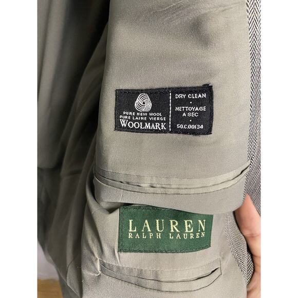 Lauren Ralph Lauren Mens Wool Herringbone Blazer Sport Coat Jacket Grey Size 44R - Picture 4 of 6